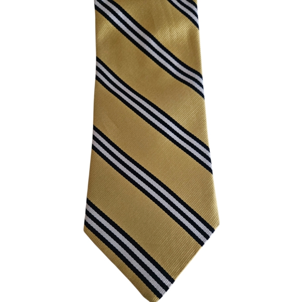 BROOKS BROTHERS MAKERS Classic Regimental Stripe Yellow, White & Navy Silk Tie